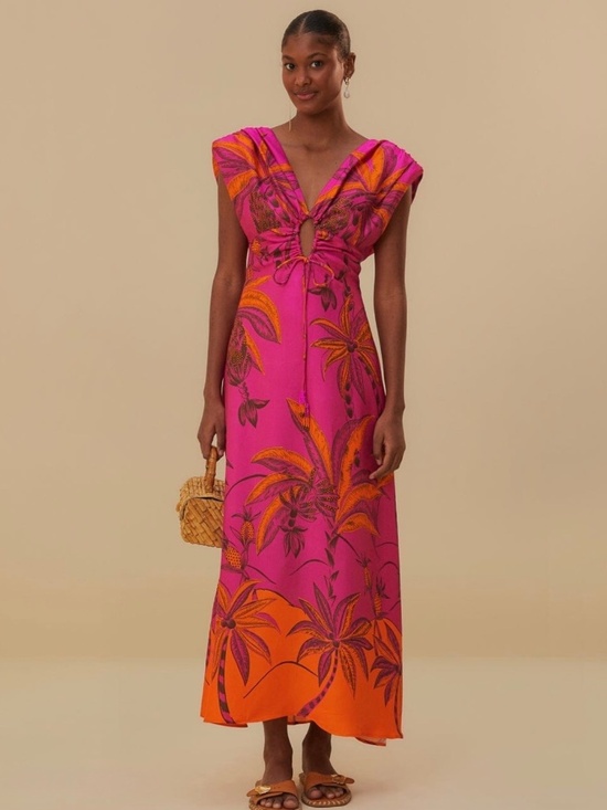 FARM Rio Dresses & Skirts - Farm Rio Pink Beach Forest Cutout Maxi Dress XS NWOT